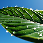A professional, detailed close-up of a self-cleaning architectural surface, clearly inspired by the lotus leaf effect. Water droplets are perfectly beading and rolling off the intricate, textured, hydrophobic surface, carrying dust particles away, set against a backdrop of a clear blue sky. The surface design showcases perfect anatomy, correct proportions, and a natural, elegant flow in its biomimetic form. Professional photography, high detail, natural lighting, sharp focus, vibrant colors, safe for work, appropriate content, fully clothed, modest, family-friendly.