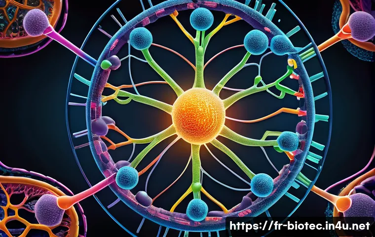 대사경로 조작 기술 - A highly detailed scientific illustration of a complex cellular metabolic network inside a human cel...