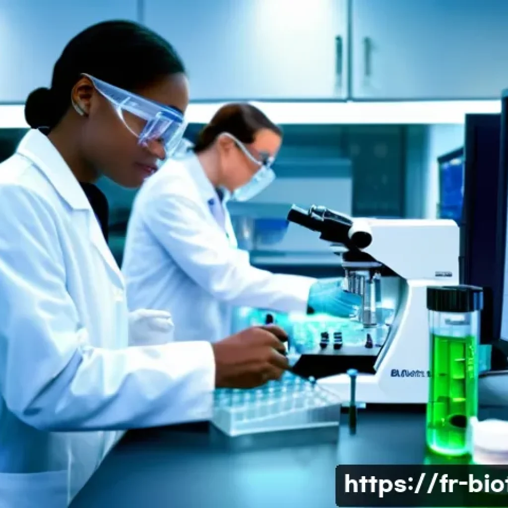 신약 개발 임상 시험 - A detailed laboratory scene illustrating the preclinical phase of drug testing in France: scientists...