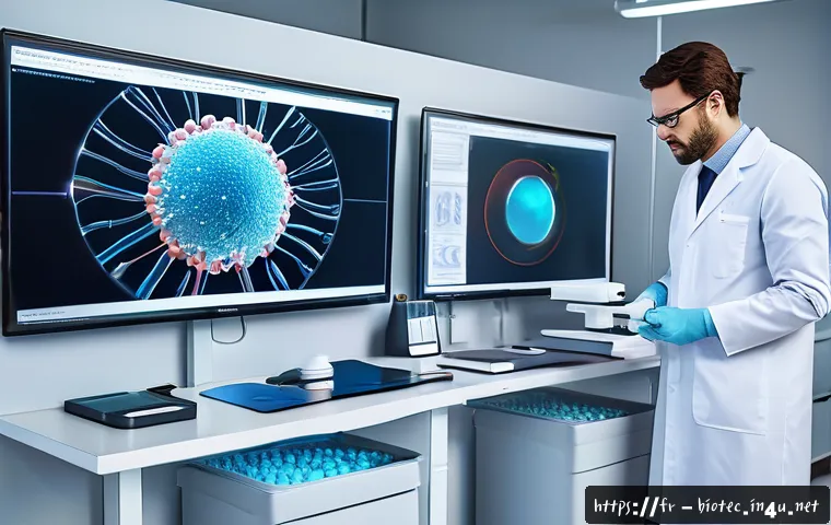바이오나노기술과 약물전달 - A futuristic laboratory scene showcasing advanced nanotechnology drug delivery systems: detailed 3D-...